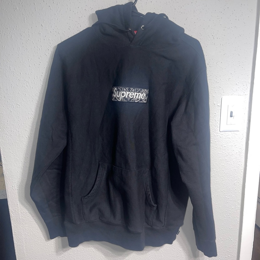 Supreme Bandanna Box Logo Hooded Men Sweatshirt Black Size Medium M